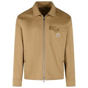 Moncler Cotton Blend Shirt With Beige Leather Logo Men